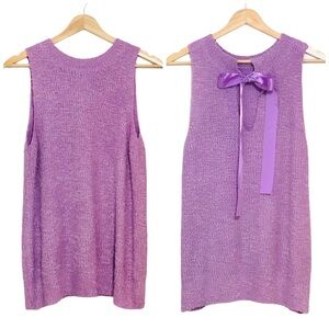 Summer Sweater Sleeveless Knit Sweater Top w/ Back Bow in Violet Size Large